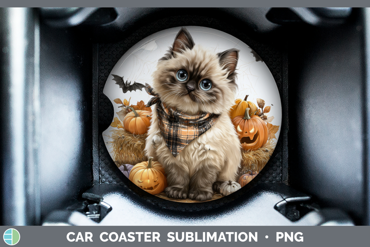 Cats Boho Autumn Himalayan Cat Car Coaster Sublimation Desi