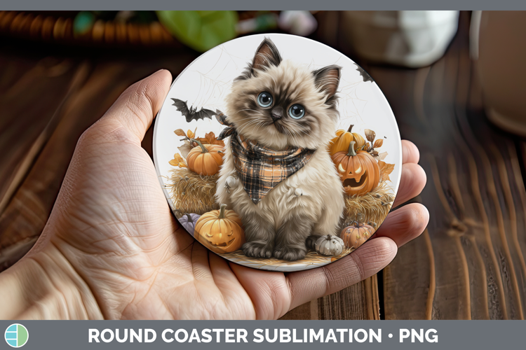 Cats Boho Autumn Himalayan Cat Round Coaster Sublimation Coa