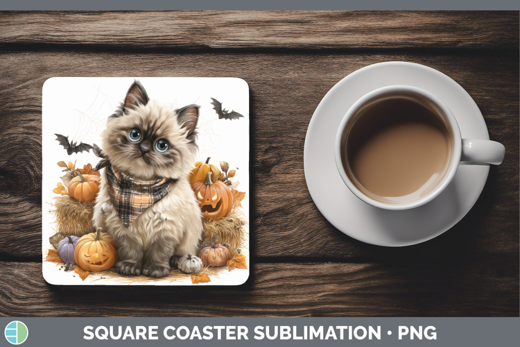 Cats Boho Autumn Himalayan Cat Square Coaster Sublimation Co