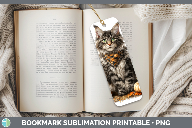 Cats Boho Autumn Maine Coon Cat Bookmark Sublimation Printab