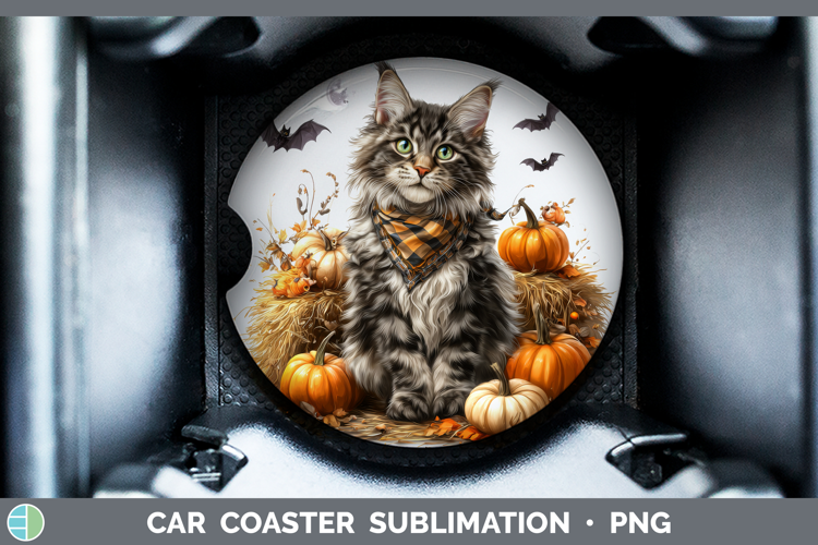 Cats Boho Autumn Maine Coon Cat Car Coaster Sublimation Des