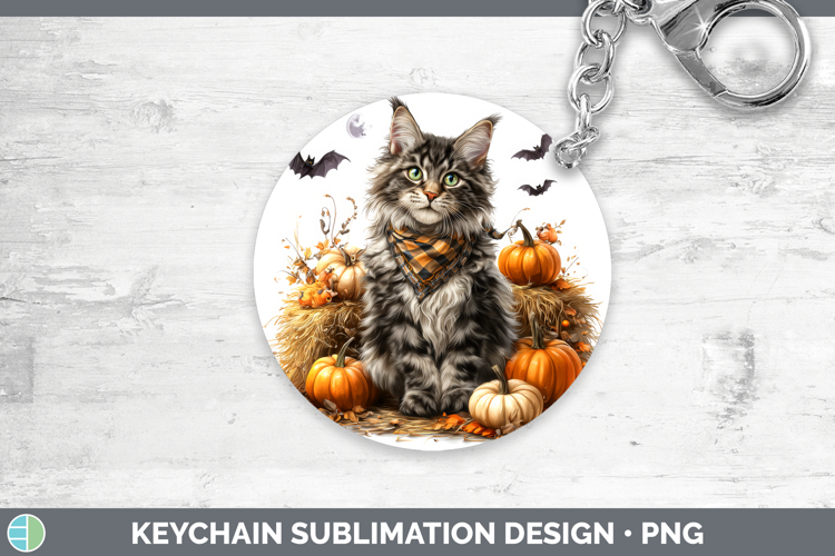Cats Boho Autumn Maine Coon Cat Keychain Sublimation Keyring