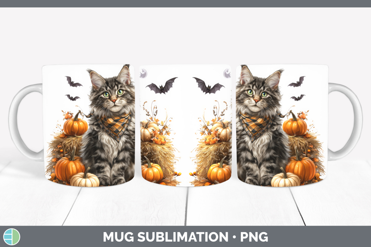 Cats Boho Autumn Maine Coon Cat Mug Wrap Sublimation Coffee