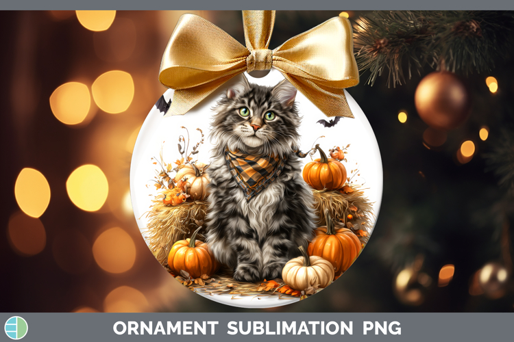 Cats Boho Autumn Maine Coon Cat Ornament Sublimation Bauble