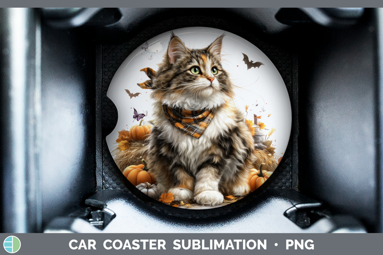 Cats Boho Autumn Norwegian Forest Cat Car Coaster Sublimatio