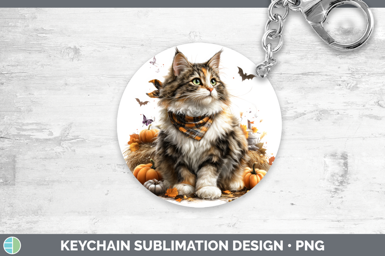 Cats Boho Autumn Norwegian Forest Cat Keychain Sublimation K
