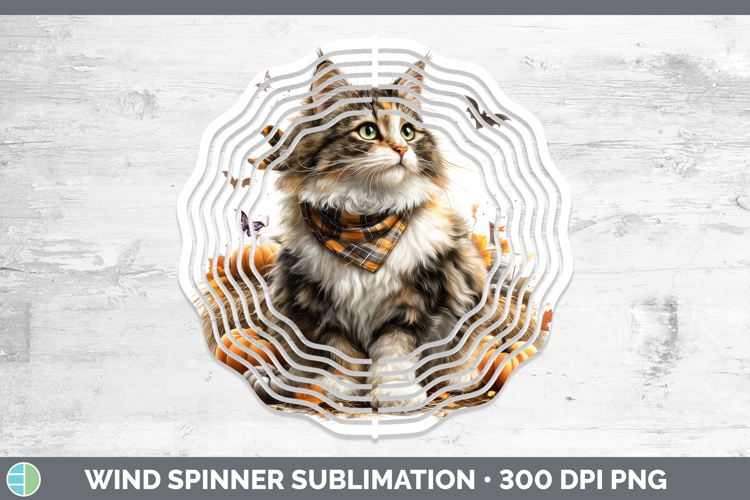 Cats Boho Autumn Norwegian Forest Cat Wind Spinner Sublimati