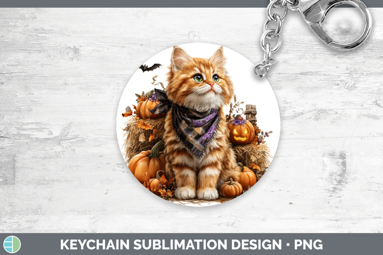 Cats Boho Autumn Orange Cat Keychain Sublimation Keyring Des