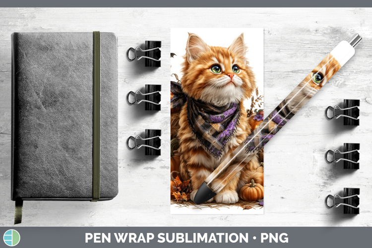 Cats Boho Autumn Orange Cat Pen Wrap Sublimation Pen Designs