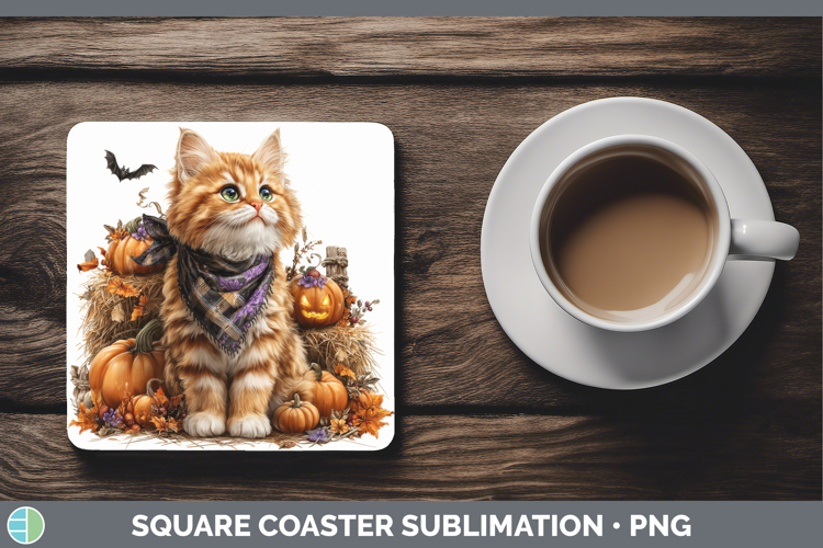 Cats Boho Autumn Orange Cat Square Coaster Sublimation Coast