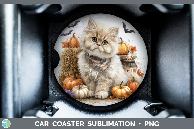Cats Boho Autumn Persian Cat Car Coaster Sublimation Design