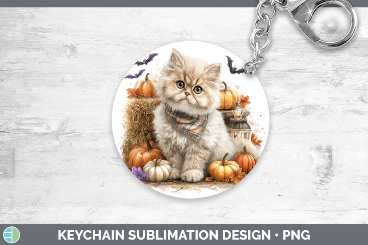 Cats Boho Autumn Persian Cat Keychain Sublimation Keyring De