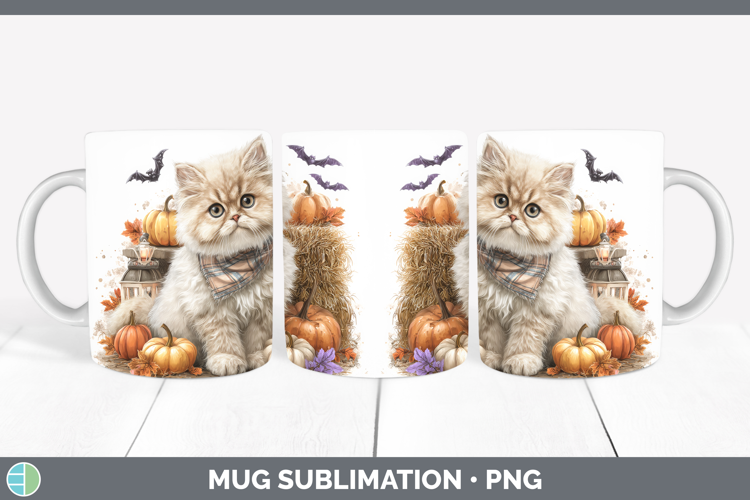 Cats Boho Autumn Persian Cat Mug Wrap Sublimation Coffee Cup