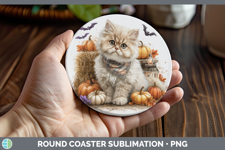 Cats Boho Autumn Persian Cat Round Coaster Sublimation Coast