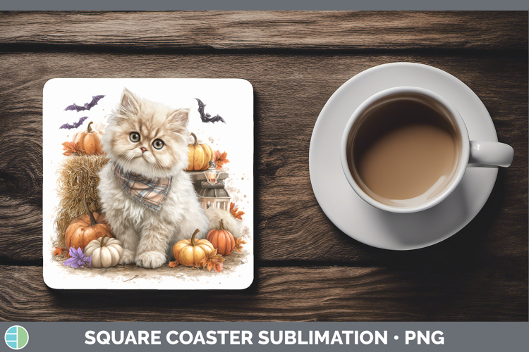 Cats Boho Autumn Persian Cat Square Coaster Sublimation Coas