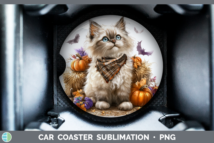 Cats Boho Autumn Ragdoll Cat Car Coaster Sublimation Design