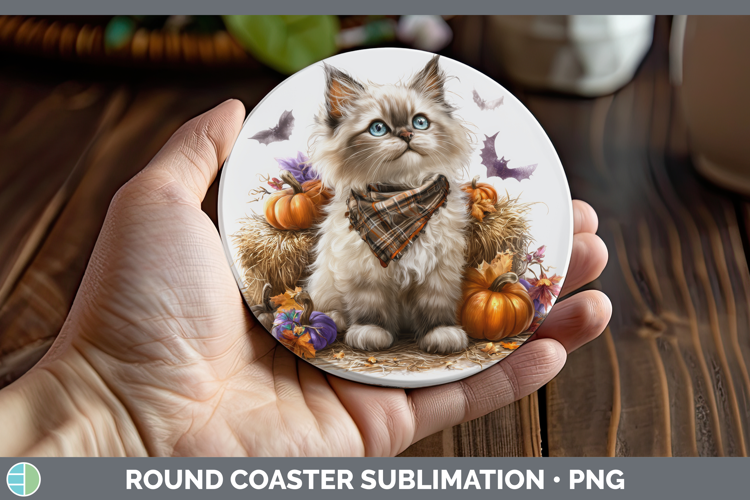 Cats Boho Autumn Ragdoll Cat Round Coaster Sublimation Coast