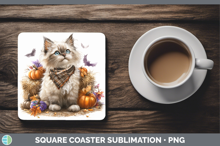 Cats Boho Autumn Ragdoll Cat Square Coaster Sublimation Coas