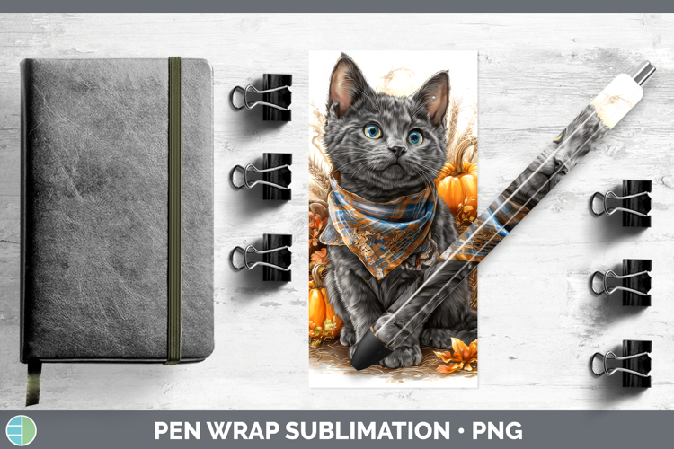 Cats Boho Autumn Russian Blue Cat Pen Wrap Sublimation Pen D