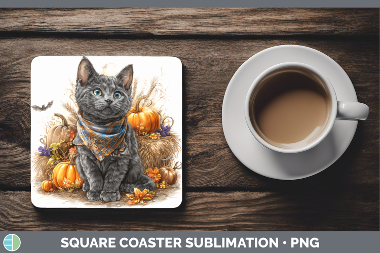 Cats Boho Autumn Russian Blue Cat Square Coaster Sublimation