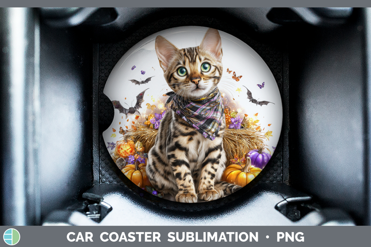 Cats Boho Autumn Savannah Cat Car Coaster Sublimation Desig