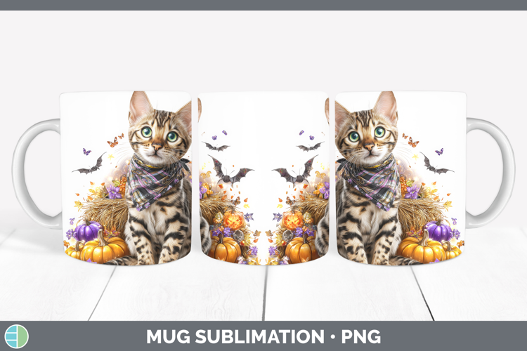 Cats Boho Autumn Savannah Cat Mug Wrap Sublimation Coffee Cu