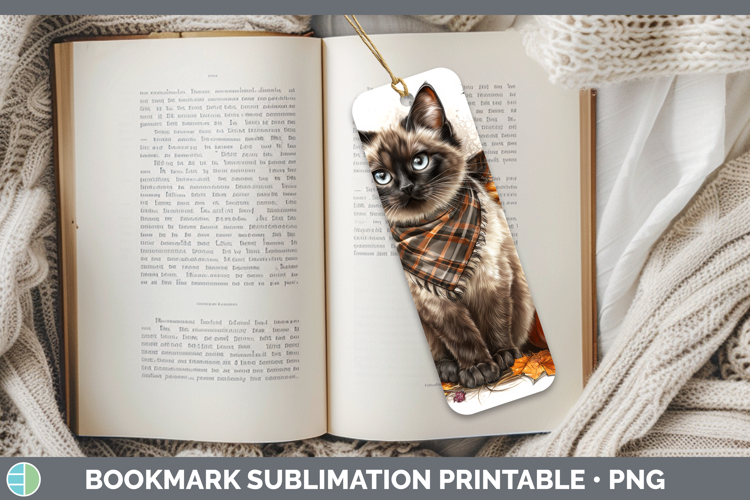 Cats Boho Autumn Siamese Cat Bookmark Sublimation Printable