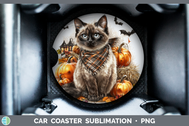 Cats Boho Autumn Siamese Cat Car Coaster Sublimation Design