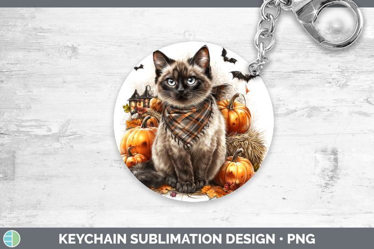 Cats Boho Autumn Siamese Cat Keychain Sublimation Keyring De