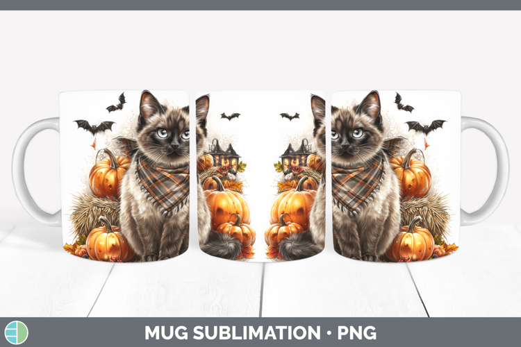 Cats Boho Autumn Siamese Cat Mug Wrap Sublimation Coffee Cup