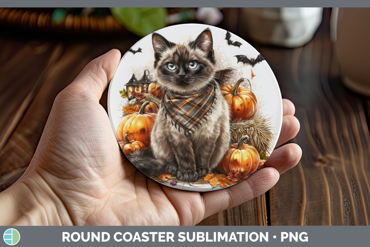 Cats Boho Autumn Siamese Cat Round Coaster Sublimation Coast