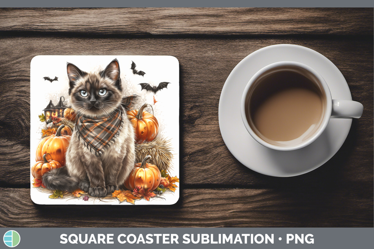 Cats Boho Autumn Siamese Cat Square Coaster Sublimation Coas