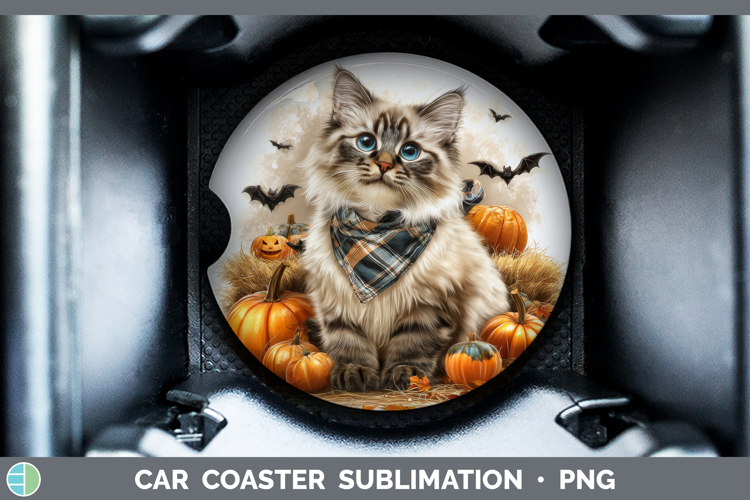 Cats Boho Autumn Siberian Cat Car Coaster Sublimation Desig