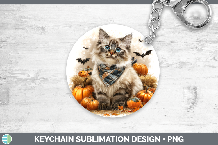 Cats Boho Autumn Siberian Cat Keychain Sublimation Keyring D