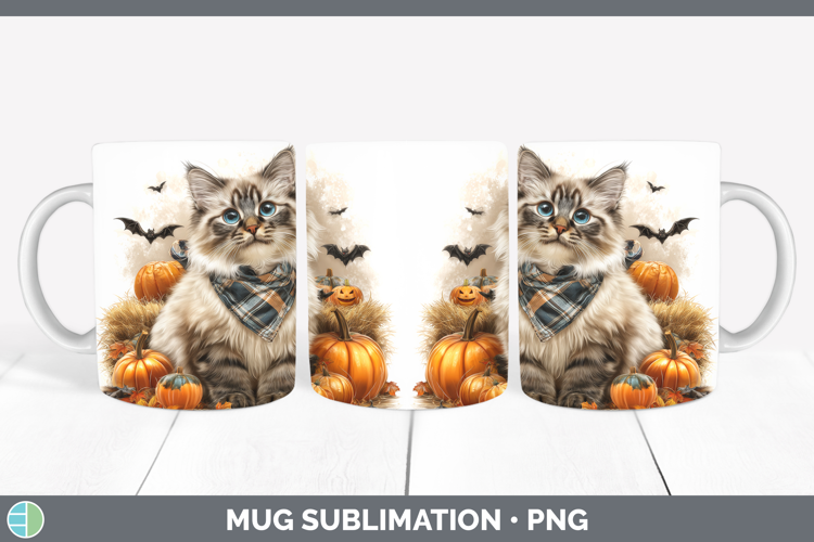 Cats Boho Autumn Siberian Cat Mug Wrap Sublimation Coffee Cu