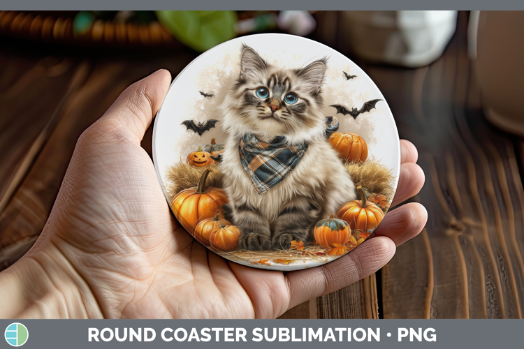 Cats Boho Autumn Siberian Cat Round Coaster Sublimation Coas
