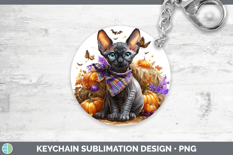 Cats Boho Autumn Sphynx Cat Keychain Sublimation Keyring Des