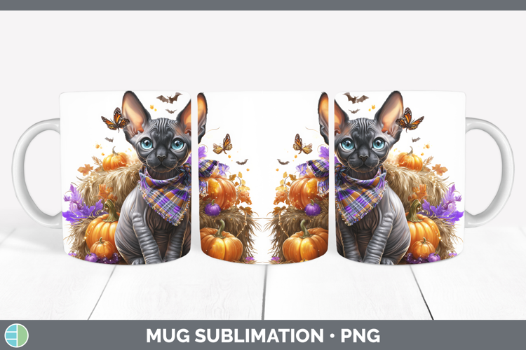 Cats Boho Autumn Sphynx Cat Mug Wrap Sublimation Coffee Cup