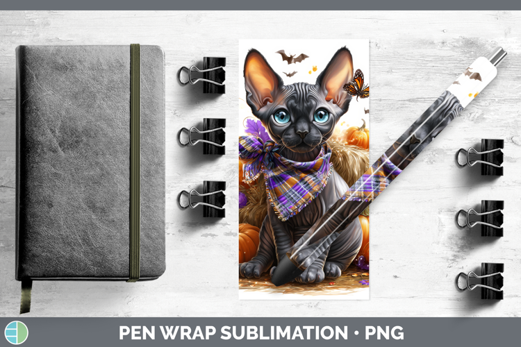 Cats Boho Autumn Sphynx Cat Pen Wrap Sublimation Pen Designs