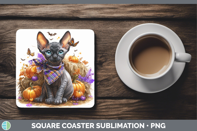 Cats Boho Autumn Sphynx Cat Square Coaster Sublimation Coast