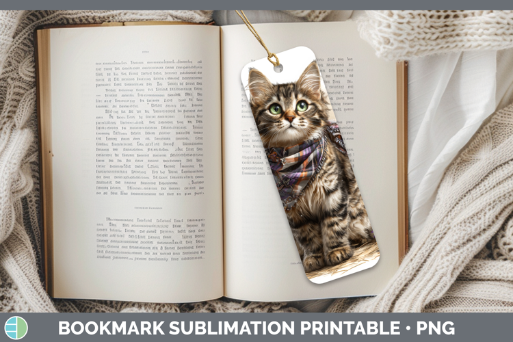 Cats Boho Autumn Tabby Cat Bookmark Sublimation Printable De