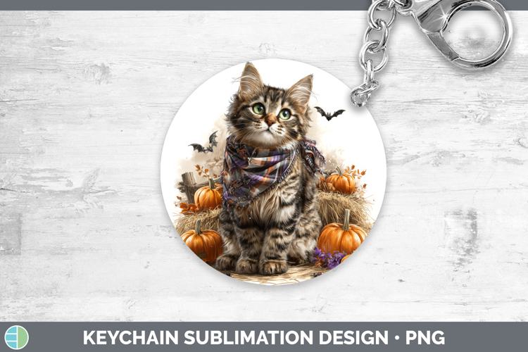 Cats Boho Autumn Tabby Cat Keychain Sublimation Keyring Desi
