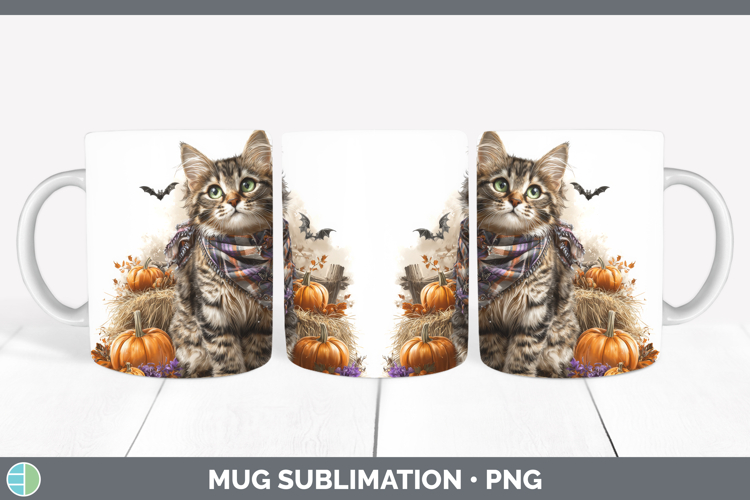 Cats Boho Autumn Tabby Cat Mug Wrap Sublimation Coffee Cup D