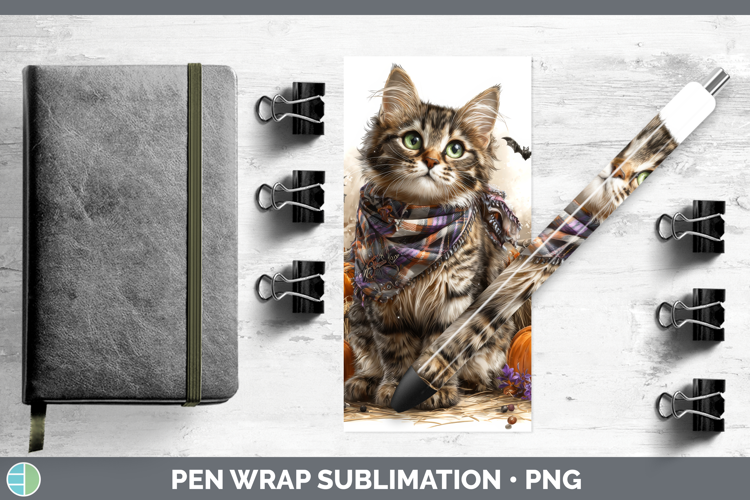 Cats Boho Autumn Tabby Cat Pen Wrap Sublimation Pen Designs