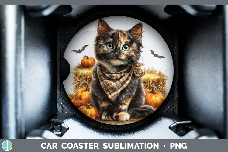 Cats Boho Autumn Tortoiseshell Cat Car Coaster Sublimation