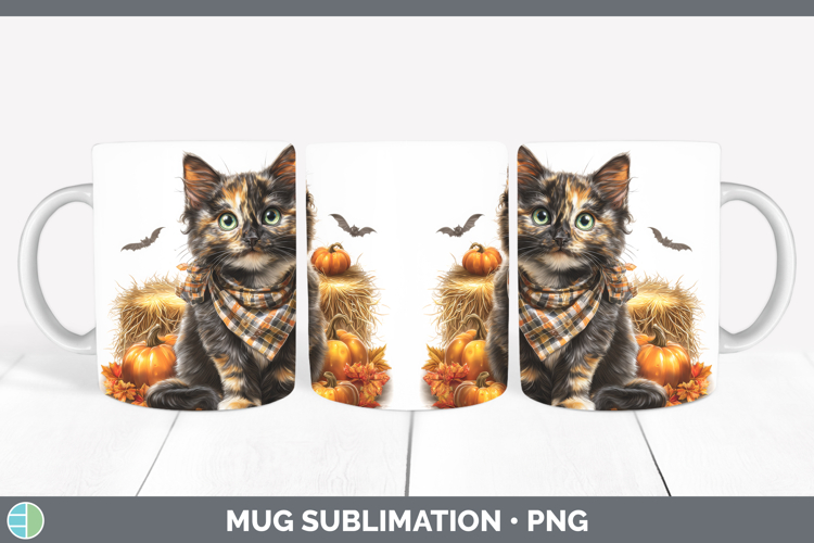 Cats Boho Autumn Tortoiseshell Cat Mug Wrap Sublimation Coff