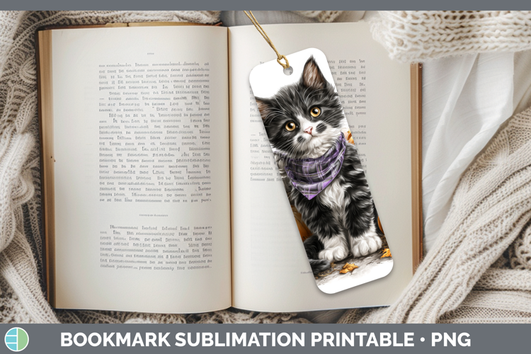 Cats Boho Autumn Tuxedo Cat Bookmark Sublimation Printable D