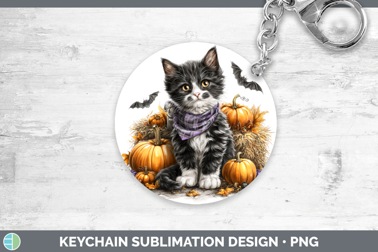 Cats Boho Autumn Tuxedo Cat Keychain Sublimation Keyring Des