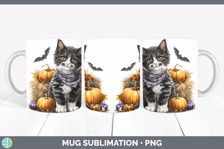 Cats Boho Autumn Tuxedo Cat Mug Wrap Sublimation Coffee Cup