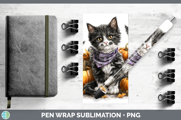 Cats Boho Autumn Tuxedo Cat Pen Wrap Sublimation Pen Designs
